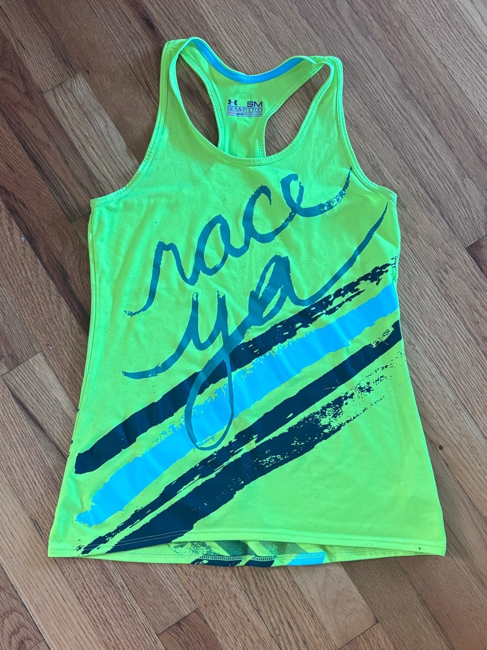 Under Armour Neon Lime Racerback Tank with Teal & Navy Graphic